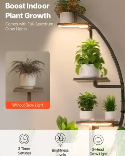 Växtställ för inomhusbruk - Halvmåneformad hörnhylla för växter med LED odlingslampor - Sju våningar - Höjd 166,5 cm - Tre tidslägen - Set om 2