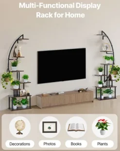 Växtställ för inomhusbruk - Halvmåneformad hörnhylla för växter med LED odlingslampor - Sju våningar - Höjd 166,5 cm - Tre tidslägen - Set om 2