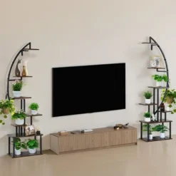 Växtställ för inomhusbruk - Halvmåneformad hörnhylla för växter med LED odlingslampor - Sju våningar - Höjd 166,5 cm - Tre tidslägen - Set om 2