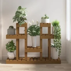Växtställ i honungsbrun massiv furu - Perfekt för blommor och växter | Storlek: 104,5x25x77,5 cm