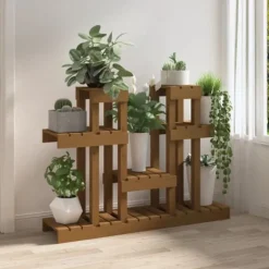 Växtställ i honungsbrun massiv furu - Perfekt för blommor och växter | Storlek: 104,5x25x77,5 cm