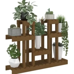 Växtställ i honungsbrun massiv furu - Perfekt för blommor och växter | Storlek: 104,5x25x77,5 cm