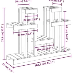 Växtställ i honungsbrun massiv furu - Perfekt för blommor och växter | Storlek: 104,5x25x77,5 cm