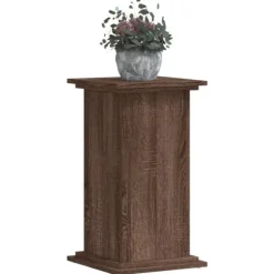 Växtställ i konstruerat trä - Stabilt och tidlöst design | Storlek: 33x33x60 cm | Färg: Brun ek