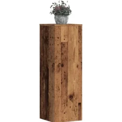 Växtställ i konstruerat trä - Stabil och tidlös design | Storlek: 33x33x100 cm | Färg: Åldrat trä