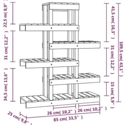 Växtställ i massiv furu - Trähylla för växter | Storlek: 85x25x109,5 cm