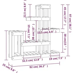 Växtställ i massiv furu - Unik design för blommor | Storlek: 92x25x97 cm | Färg: Natur
