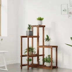 Växtställ i massivt granträ - För dekorativa växter och föremål | Storlek: 62,5x61,5x101,5 cm