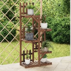 Växtställ i massivt granträ - Hållbart och elegant design | Storlek: 60x25x130 cm | Färg: Naturlig träfärg