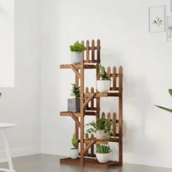 Växtställ i massivt granträ - Hållbart och elegant design | Storlek: 60x25x130 cm | Färg: Naturlig träfärg