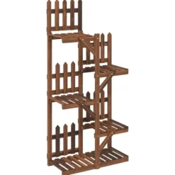 Växtställ i massivt granträ - Hållbart och elegant design | Storlek: 60x25x130 cm | Färg: Naturlig träfärg