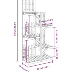 Växtställ i massivt granträ - Hållbart och elegant design | Storlek: 60x25x130 cm | Färg: Naturlig träfärg