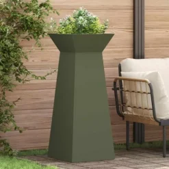 Växtställ i Olivgrön Metall - Fyrkantigt Design | Storlek: 40x40x101 cm