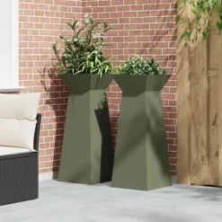 Växtställ i Olivgrön Metall - Fyrkantigt Design | Storlek: 40x40x101 cm