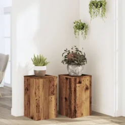 Växtställ i 2-pack av konstruerat trä - Stabil och modern design | Storlek: 30x30x50 cm | Färg: Åldrat trä