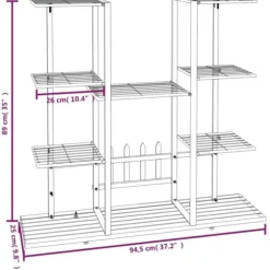 Växtställ i svart järn - Hållbar och stabil hylla för växter | Storlek: 94,5x25x89 cm