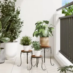 Växtställ i terrakotta - Mosaikdesign för trädgård och balkong | Antal: 3 st | Färg: Terrakotta