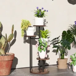 Växtställ i trä - Blomhylla 5 nivåer - 43x43x70 cm - Karboniserat trä - Fristående