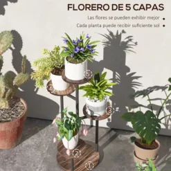 Växtställ i trä - Blomhylla 5 nivåer - 43x43x70 cm - Karboniserat trä - Fristående