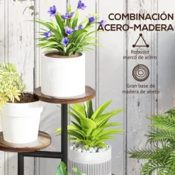 Växtställ i trä - Blomhylla 5 nivåer - 43x43x70 cm - Karboniserat trä - Fristående