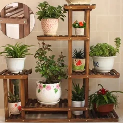 Växtställ i trä - Hörnhylla - 5 nivåer - Inne/ute - För blomkrukor - Beige