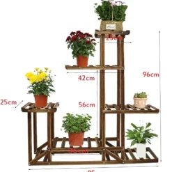 Växtställ i trä - Hörnhylla - 5 nivåer - Inne/ute - För blomkrukor - Beige