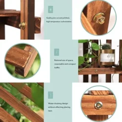 Växtställ i trä - Hörnhylla - 5 nivåer - Inne/ute - För blomkrukor - Beige