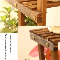 Växtställ i trä - Hörnhylla - 5 nivåer - Inne/ute - För blomkrukor - Beige