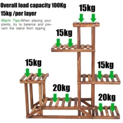 Växtställ i trä - Hörnhylla - 5 nivåer - Inne/ute - För blomkrukor - Beige