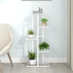 Växtställ med 5 hyllor 43x22x98 cm vit metall
