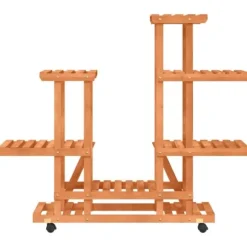 Växtställ med hjul i massiv furu | Storlek: 95x25x101 cm | Färg: Naturlig träfinér