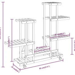 Växtställ med hjul i massiv furu | Storlek: 95x25x101 cm | Färg: Naturlig träfinér