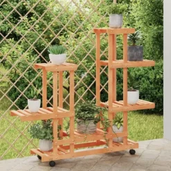 Växtställ med hjul 95x25x101 cm massiv furu