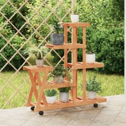 Växtställ med hjul 95x25x101 cm massiv furu