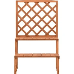 Växtställ med spaljé i massivt granträ - 2-nivåer för krukor | Storlek: 70x42x115 cm