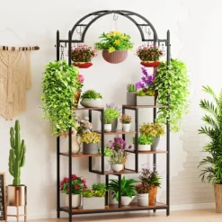 Växtställ, 5-nivådesign, mångsidig visning för inomhusbruk,BRUN, XXL