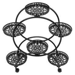 Växtställ, 4-nivådesign, mobil med universella hjul,Svart