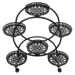 Växtställ, 4-nivådesign, mobil med universella hjul,Svart