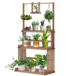 Växtställ, 3-nivådesign, robust konstruktion av furu,Trä