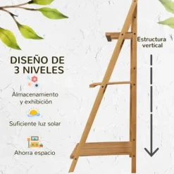 Växtställ och blomhylla i bambu - 3-vånings vikbar hylla - Fristående - 100 x 39 x 97 cm