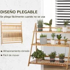 Växtställ och blomhylla i bambu - 3-vånings vikbar hylla - Fristående - 100 x 39 x 97 cm
