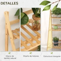 Växtställ och blomhylla i bambu - 3-vånings vikbar hylla - Fristående - 100 x 39 x 97 cm
