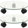 Växtställ på hjul - 2 st härdat glas, 28 cm rund | Färg: Transparent | Storlek: 28 cm