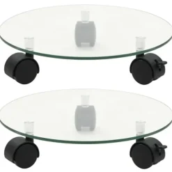 Växtställ på hjul - 2 st härdat glas, 28 cm rund | Färg: Transparent | Storlek: 28 cm