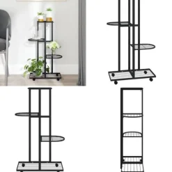 Växtställ på hjul 4 hyllor 44x23x80 cm svart järn - Blomställ - Växtställ - Home & Living