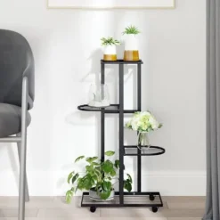 Växtställ på hjul 4 hyllor 44x23x80 cm svart järn - Blomställ - Växtställ - Home & Living