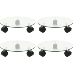 Växtställ på hjul 4 st 28 cm härdat glas rund