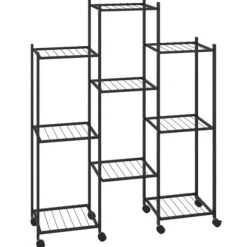 Växtställ på hjul i svart järn – Hållbar och stabil hylla | Storlek: 83x25x103,5 cm | Färg: Svart