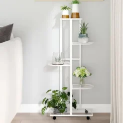 Växtställ på hjul med 5 hyllor - Järnhylla | Färg: Svart | Storlek: 44x23x100 cm