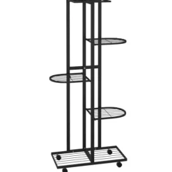 Växtställ på hjul med 5 hyllor - Järnhylla för växter och dekoration | Färg: Svart | Storlek: 44x23x100 cm